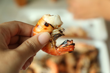 Grilled shrimp in foam box.