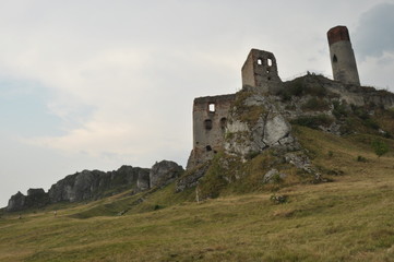 Castle in Olsztyn. Poland. Walls, towers and the ruins of the royal castle.