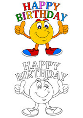 Ball with a smile and a thumbs-up sign happy birthday - vector eps