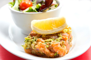 A seafood salad with smoked salmon