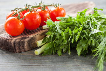 fresh vegetables on a wooden background, selective focus