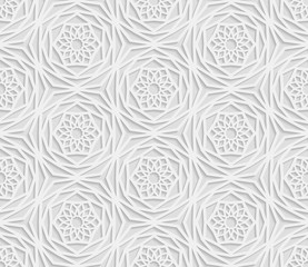 Seamless 3D white pattern,  arabic geometric  pattern,  indian ornament, persian motif,  vector. Endless texture can be used for wallpaper, pattern fills, web page  background,  surface textures.