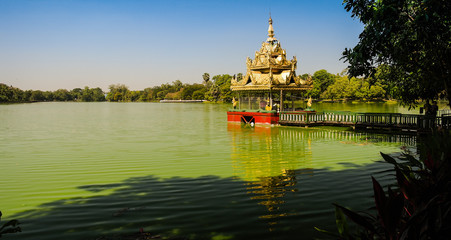 Gazebo along Kandawgyi Lake's shores, Yangon, Myanmar