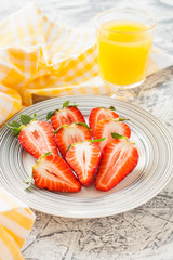 strawberry in a plate on a table, selective focus
