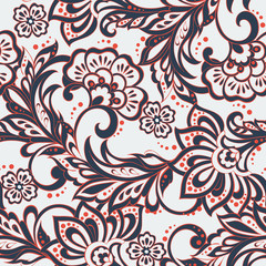 ethnic flowers in indian style seamless pattern.