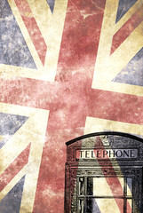 British telephone box with Union Jack flag
