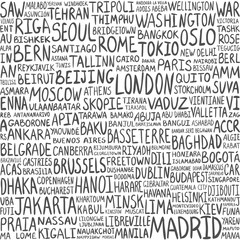 Seamless pattern -  greatest world cities. Capitals background