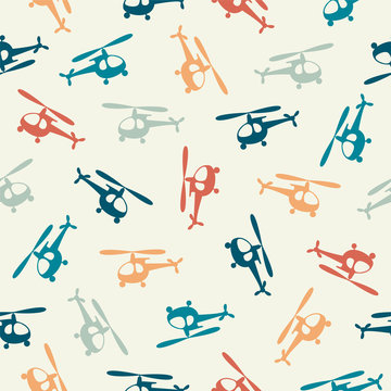 Seamless flat vector pattern - helicopter.