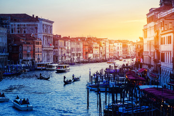 Grande Canal in Venice, Italy at sunset 