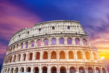 Fototapeta na wymiar Colosseum in Rome, Italy on sunset background