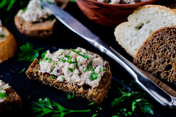 a mackerel paste on toasts from fried bread