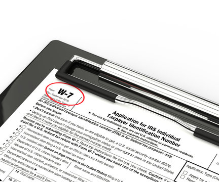 3d rendering of w-7 form on clipboard over white