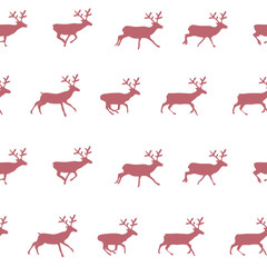 Christmas deer seamless pattern. Running deer in all phases of movement.