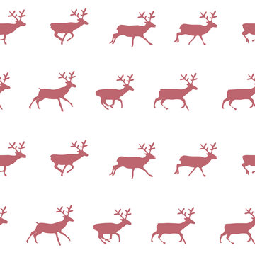 Christmas deer seamless pattern. Running deer in all phases of movement.
