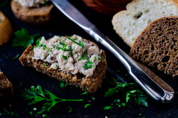 a mackerel paste on toasts from fried bread