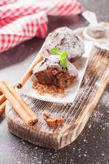 chocolate cake on a table, selective focus