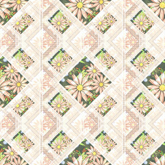 Patchwork abstract seamless floral, pattern texture light background with decorative elements. delicate flowers.