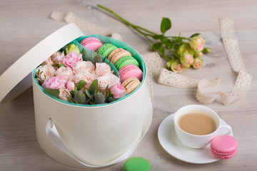 Flower box with macaron cookies