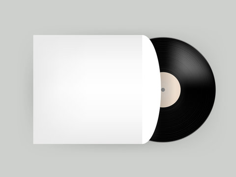 graphic design vector of gramophone vinyl record in white paper cover with copy space, realistic retro design, vector art image illustration, music design concept