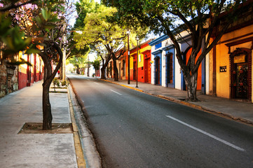 Streets of colonial town Puebla in Mexico