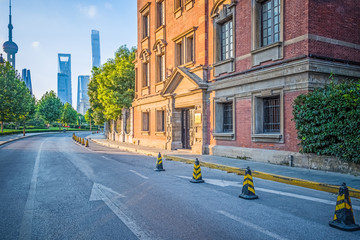 empty asphalt road with cityscape and skyline in city of China.