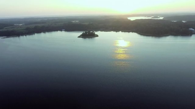 green island in blue lake