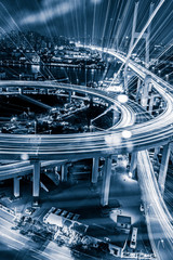 Aerial View of Shanghai overpass at Night in China.