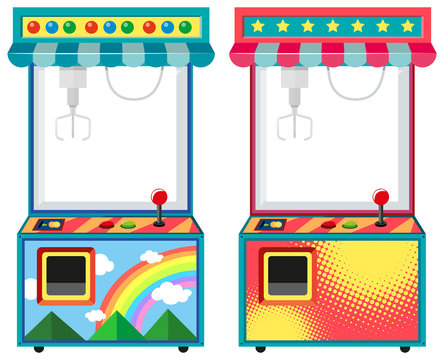 Arcade game boxes in blue and red