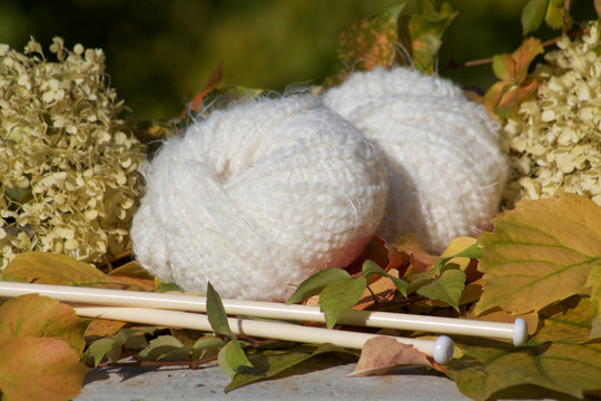 white soft balls of woll  ready for needlework