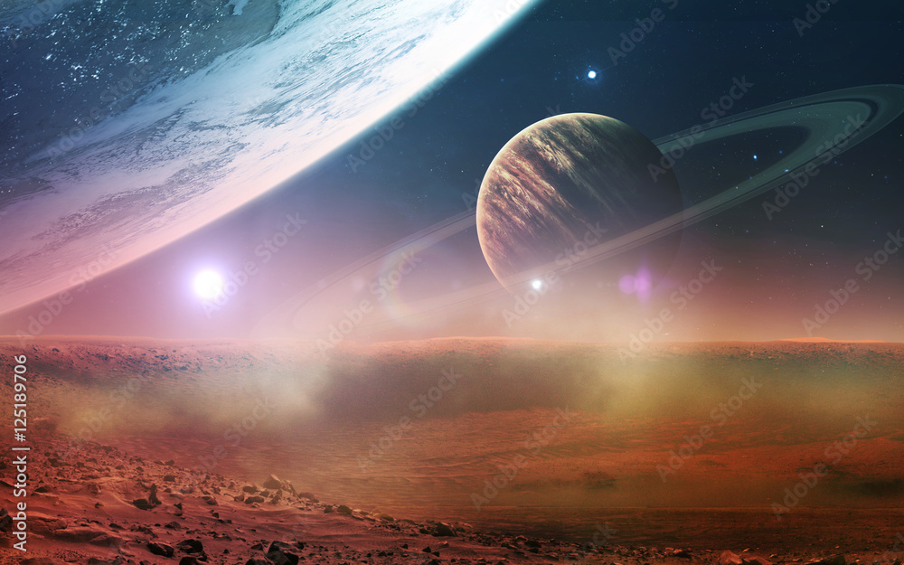 Poster abstract scientific background - planets in space, nebula and stars. elements of this image furnishe