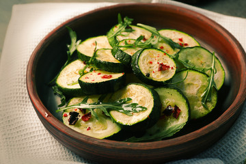 Baked squash slices in plate