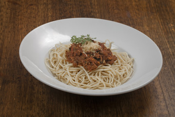 italian food spaghetti with minced meat
