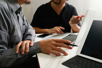 Business team meeting. Photo professional investor working new s