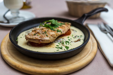 chicken fillet in a creamy mushroom sauce