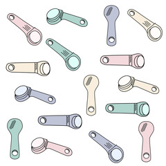 Magnetic door keys collection. Hand drawn set. Isolated colored doodles in different views. Vector EPS10 illustration.