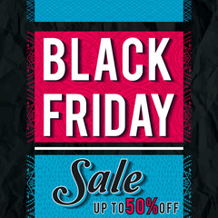 Black friday sale banner on crumple paper, vector