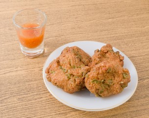 Thai Fish Cakes Served With Sweet Spicy Sauce