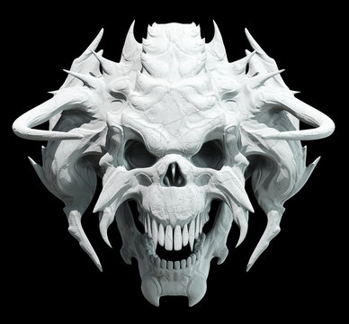 Monster skull design on a black background for Halloween. 3D illustration
