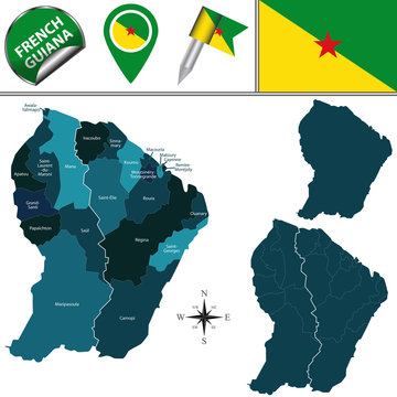Map of French Guiana with named communes