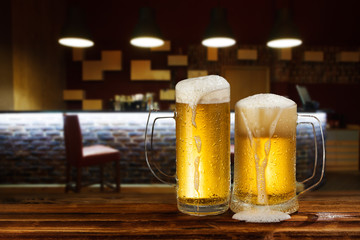 cold light beer mug in a pub