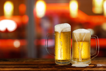 cold light beer mug in a pub