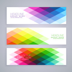 web banners set made with abstract colorful rhombus shapes