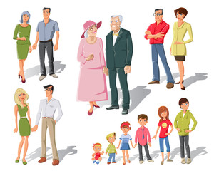 Obraz premium Family Generations Cartoon Set