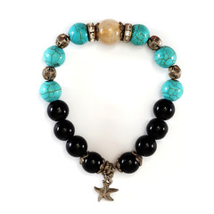 Rutile Quartz,Turquoise, Black Spinel Lucky stone bracelet with withe isolated background