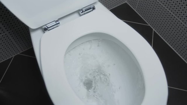 Flushing toilet. Drain the water into white toilet