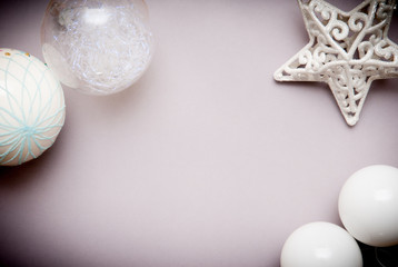 Festive arrangement of christmas decorations from overhead