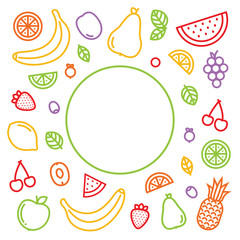 Outline graphic style fruits and berries isolated vector background