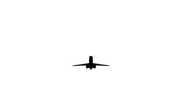 Silhouette of airplane flying isolated over a white background