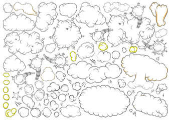 Explosions and clouds, isolated retro style comic book set.