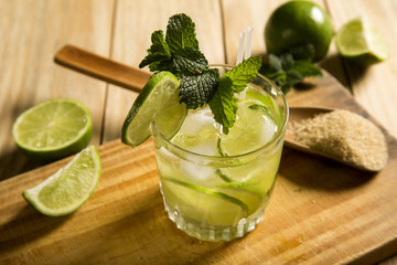 Lemon Fruit Caipirinha of Brazil on wooden background
